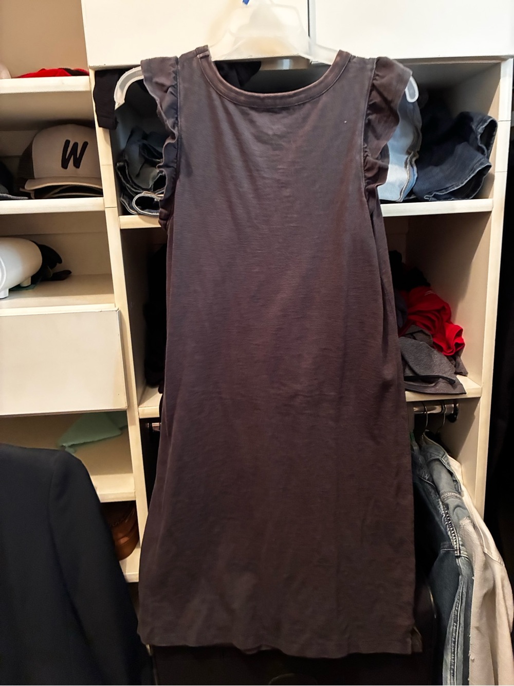 Universal Thread Sleeveless Ruffle Shoulder Mini Dress in Charcoal